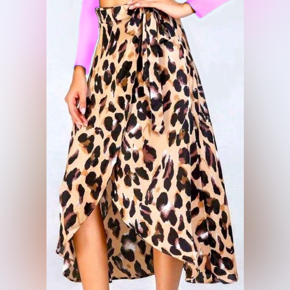 Jeuvre Leopard Print Tie Waist Skirt,sz.US/XL